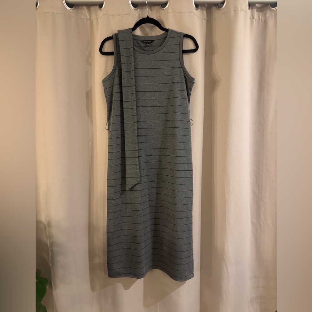 Banana Republic Gray Striped Long  Dress with Belt